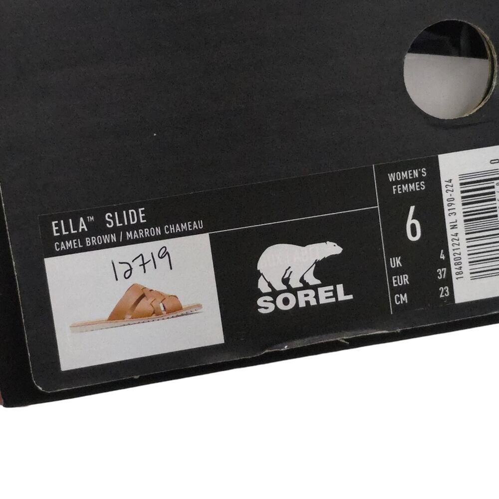Sorel Ella Slide Sandals in Camel Brown Strappy Leather - Picture 11 of 11